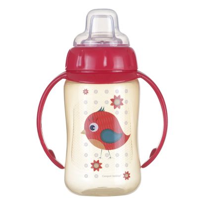 Спортна чаша със силиконов накрайник и дръжки, Canpol babies, червена, 320 мл
