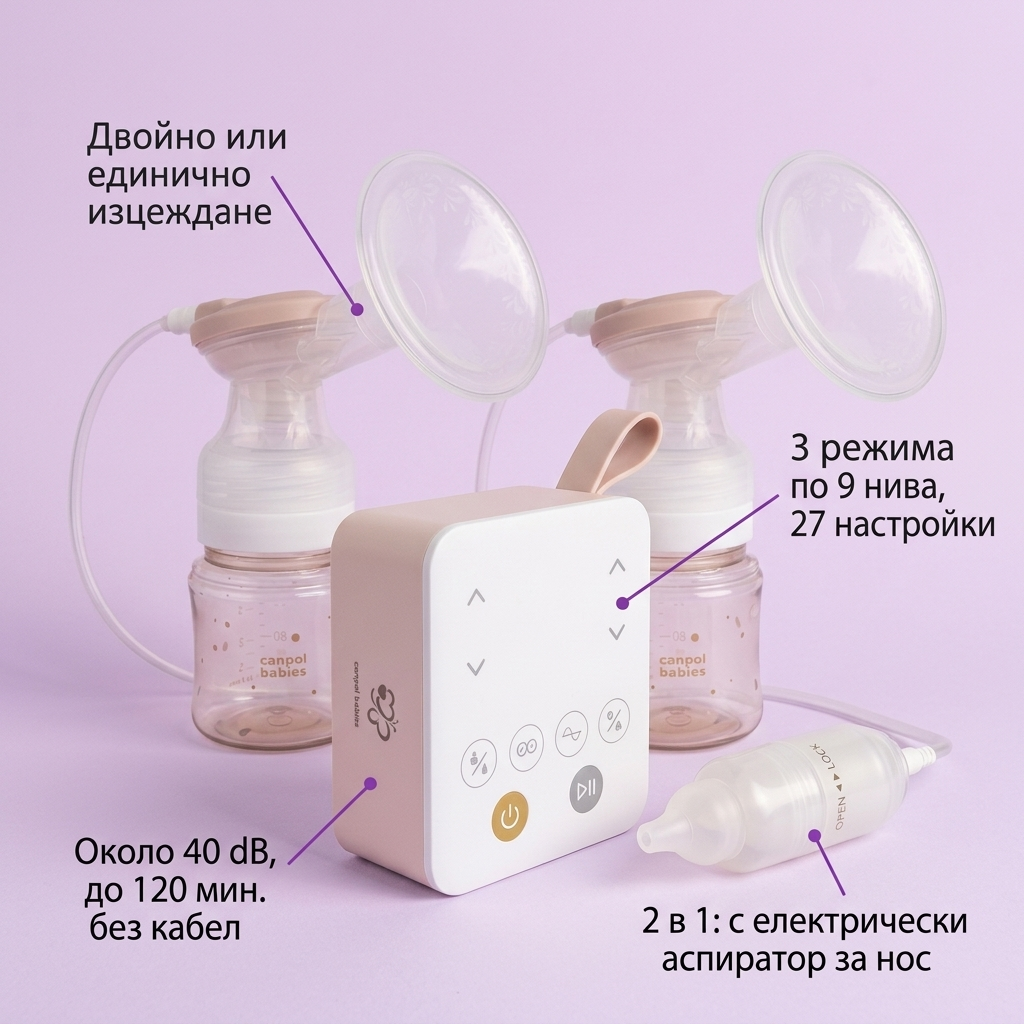 Двойна помпа за кърма Canpol babies ExpressCare с аспиратор за нос – части и функции