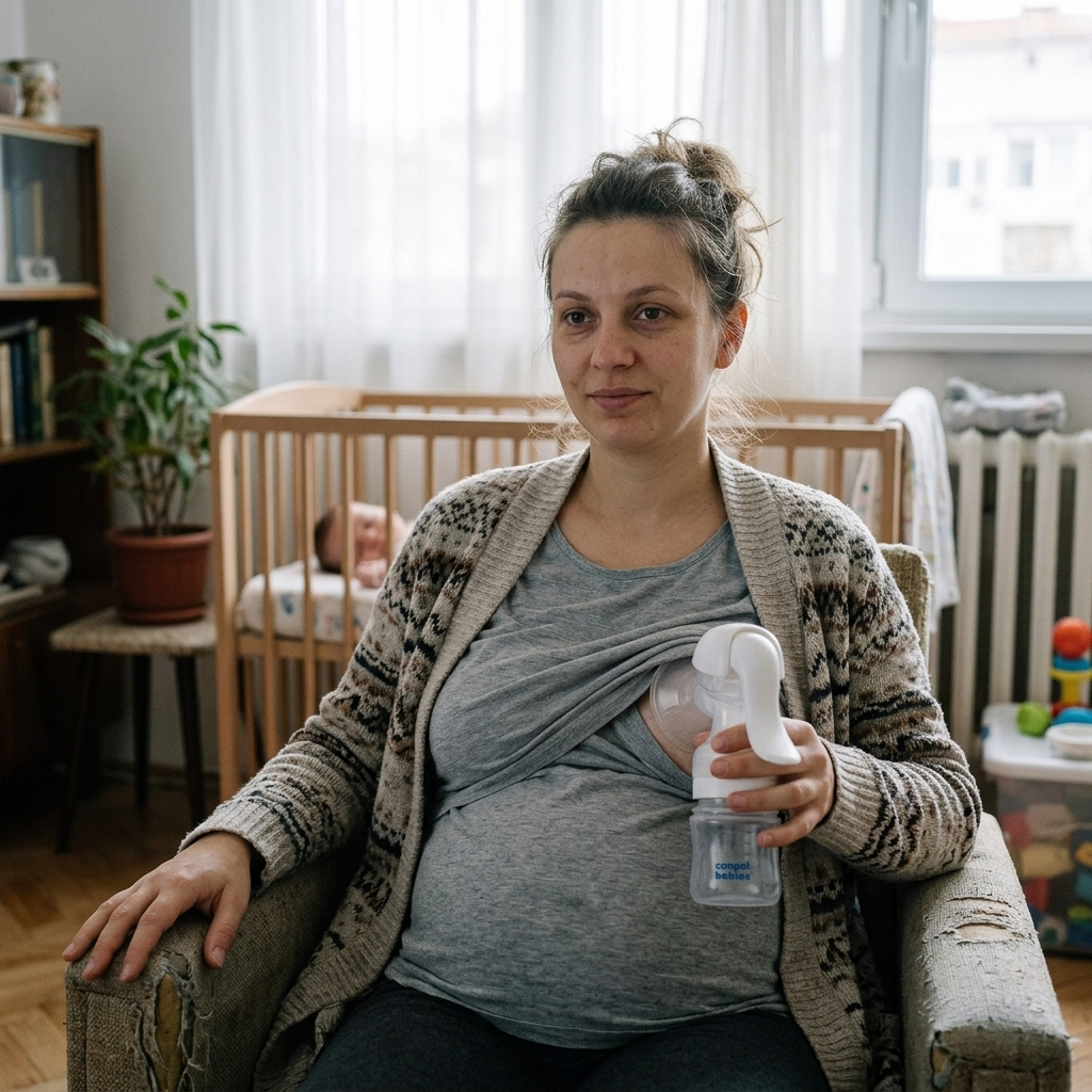 Майка изцежда кърма с ръчна помпа Canpol babies Basic у дома