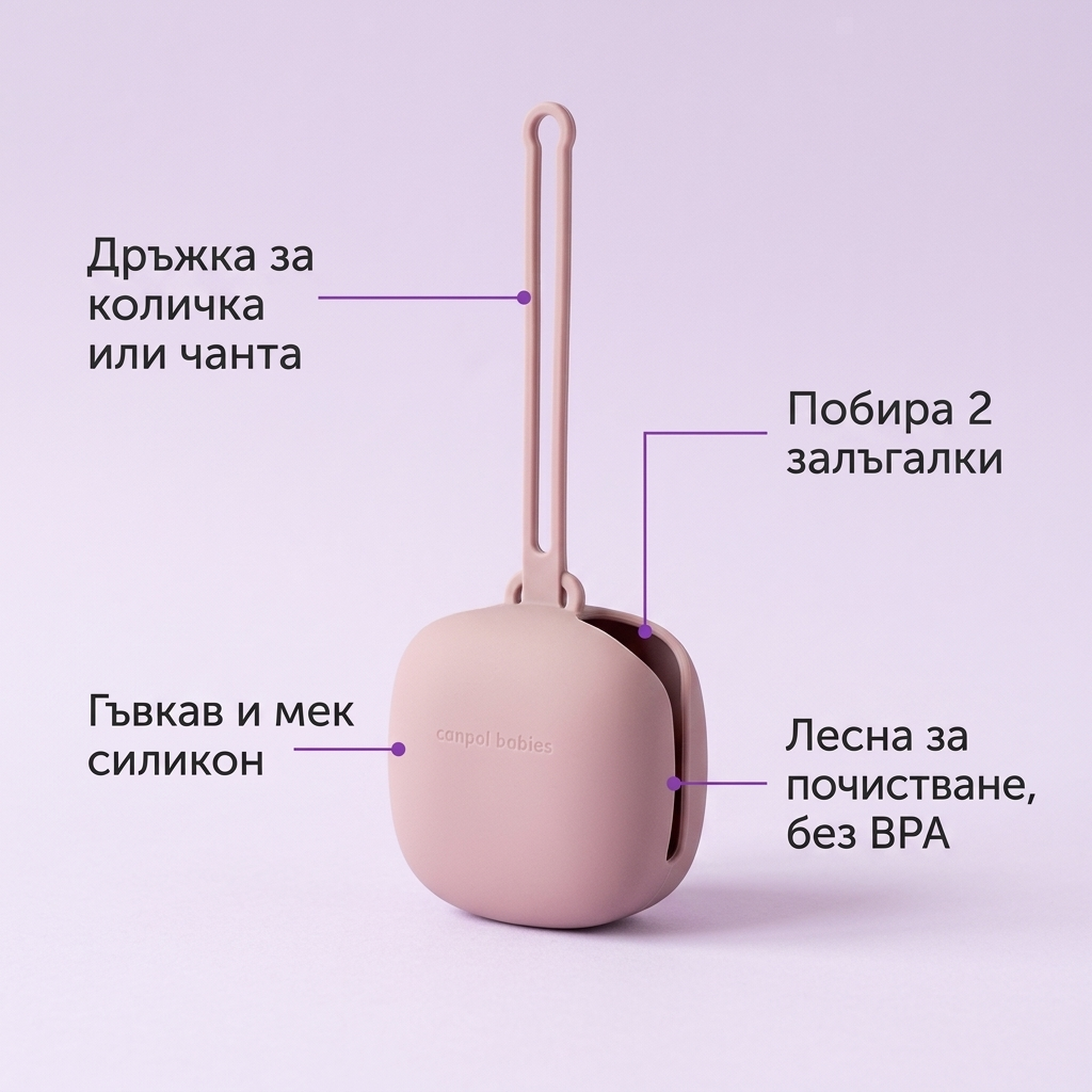 Силиконова кутийка за залъгалка Canpol babies – инфографика с дръжка и място за 2 залъгалки