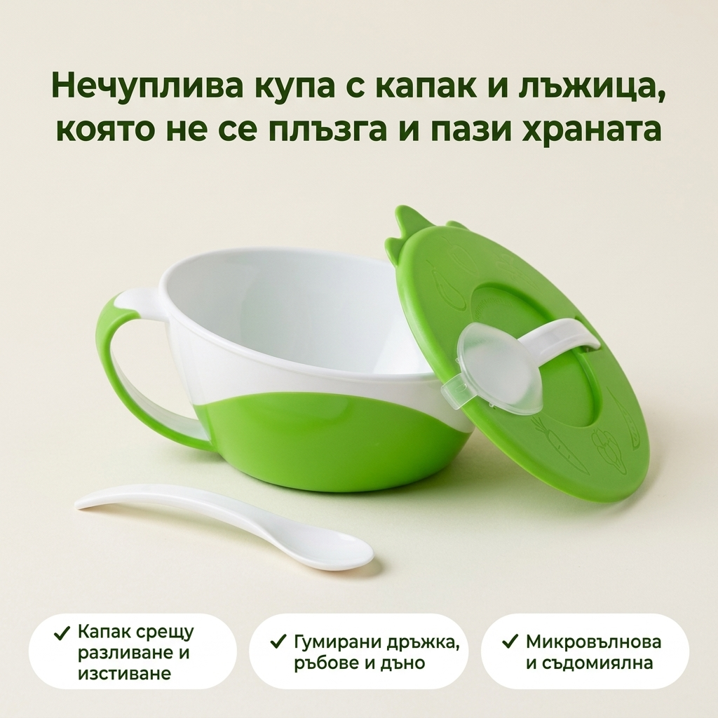 Купа за хранене с капаче и лъжица, Canpol babies – основна снимка с предимства