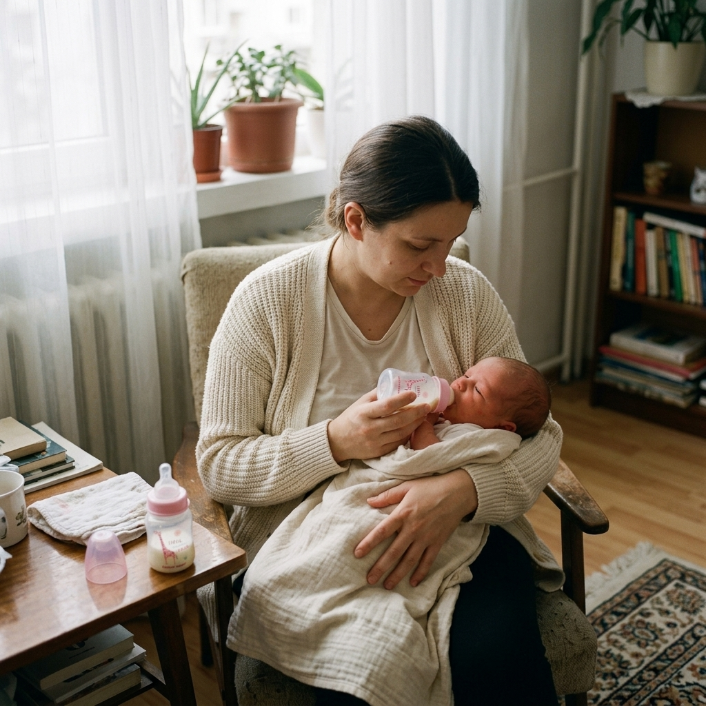 Шише за хранене Canpol babies, Transparent, 0м+ – майка храни новородено с шишето