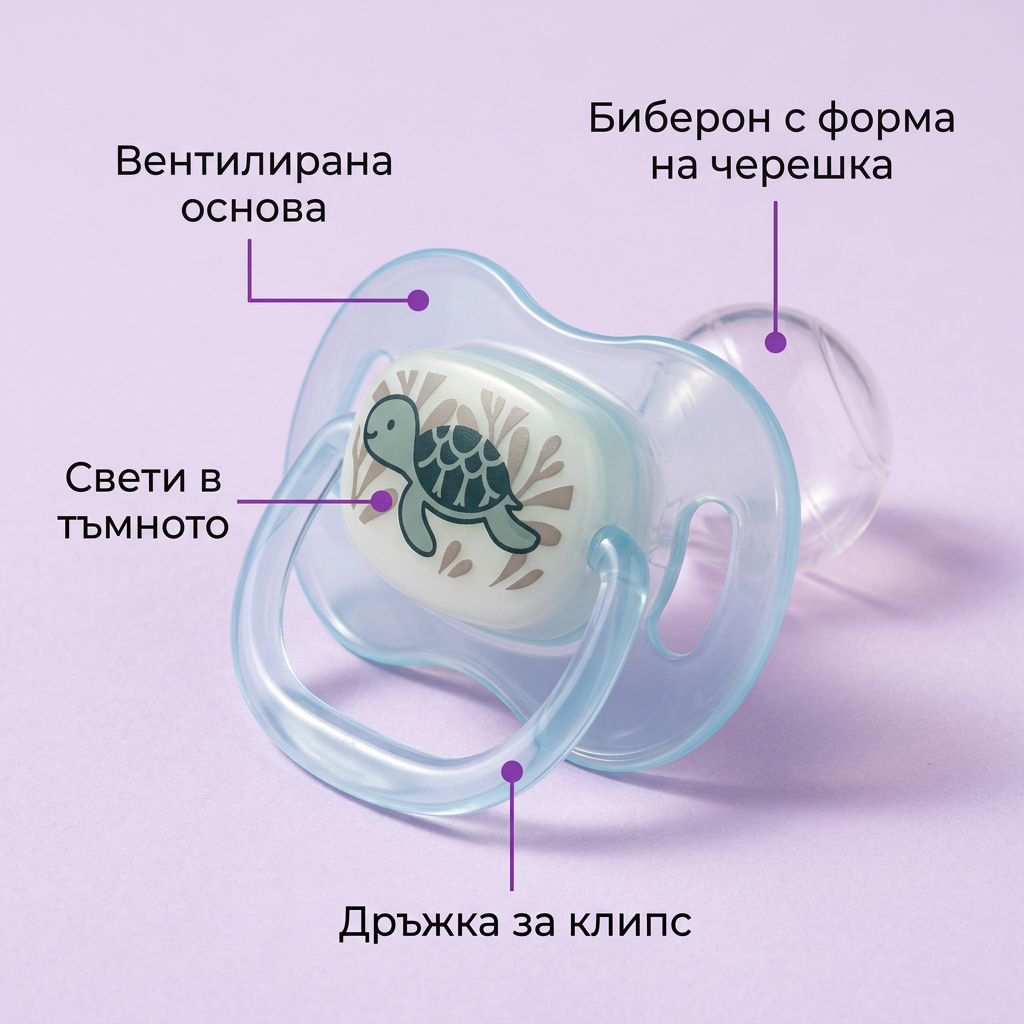 Силиконова залъгалка-черешка Canpol babies Love&Sea – инфографика с частите на залъгалката