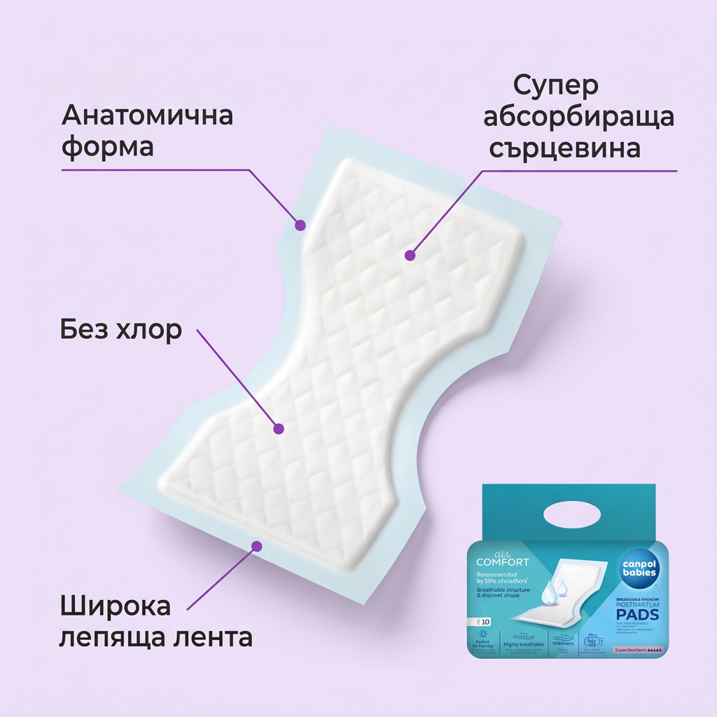 Следродилна превръзка Canpol babies: анатомична форма, абсорбираща сърцевина, лепяща лента