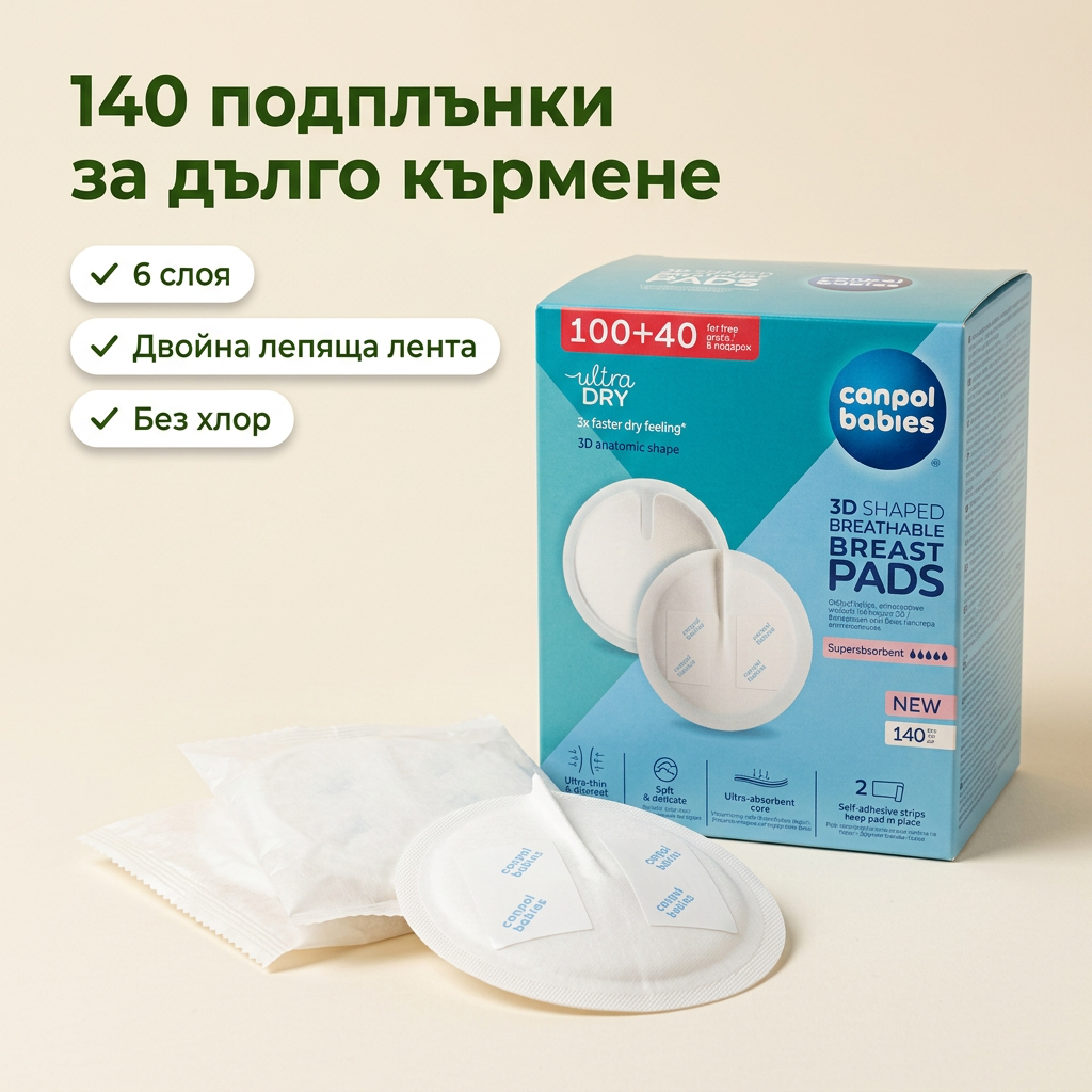 Подплънки за кърма Canpol babies, 140 бр.: 6 слоя, без хлор