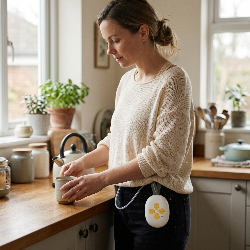 Комплект за кърмене Medela Solo Hands-free + сутиен за кърмене в реална употреба у дома