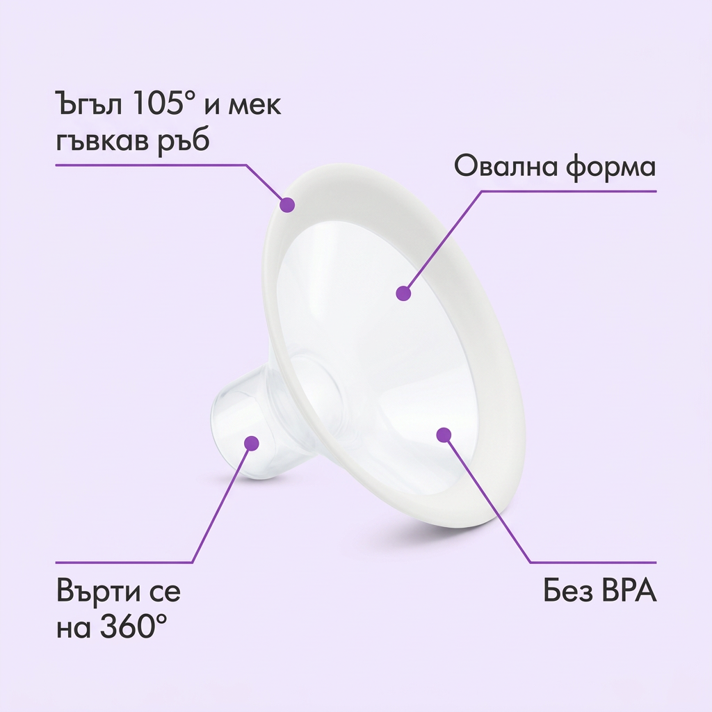 Фуния за помпа Medela Flex XL (30мм), 2 бр. – инфографика с части и функции