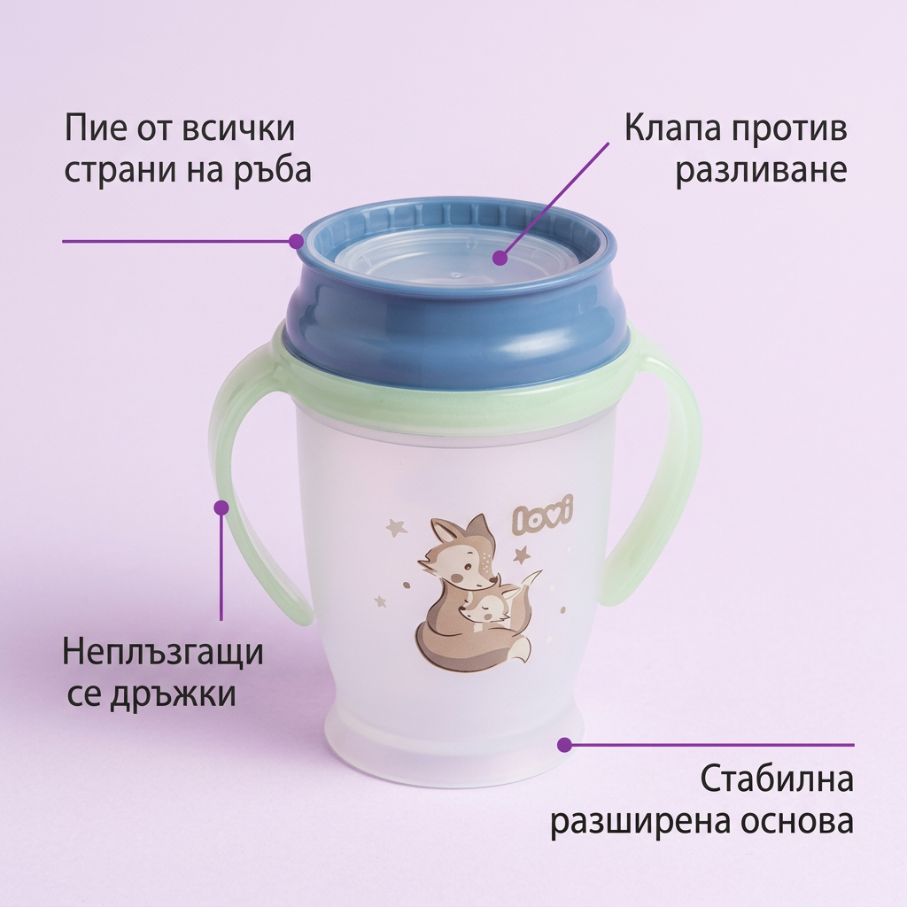 Неразливаща се чаша с дръжки 360 LOVI, N&d Fox, 250 мл, 9м+ – предимства