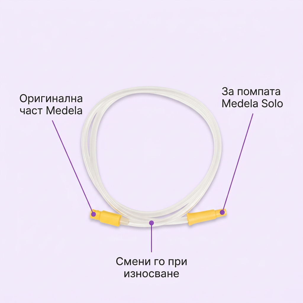 Резервен маркуч за помпа Medela, Solo – инфографика с части и функции