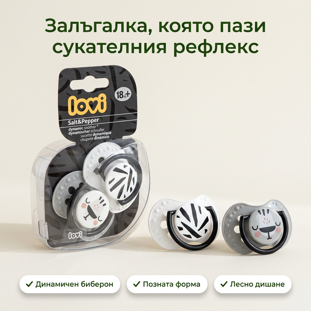 Силиконови залъгалки LOVI, Salt & Pepper, 2 бр., 18м.+ – основна снимка
