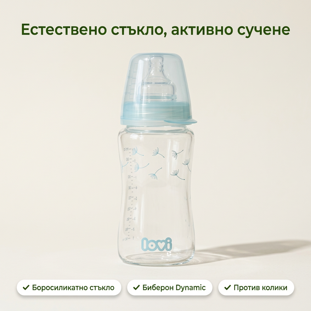Стъклено шише LOVI Botanic, 250 мл, 3м.+ – основна снимка