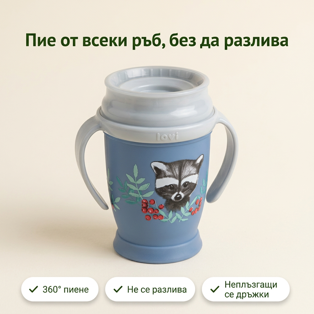 Неразливаща се чаша с дръжки 360 LOVI, Wild Soul, 250 мл, 9м+ – основна снимка