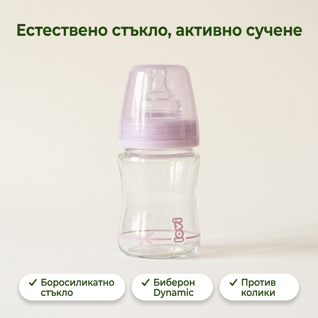 Стъклено шише LOVI, Baby Shower girl, 150 мл, розово, 0м.+ – основна снимка