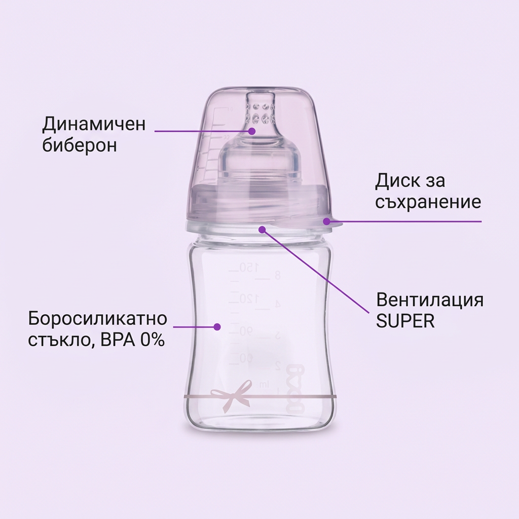 Стъклено шише LOVI, Baby Shower girl, 150 мл, розово, 0м.+ – предимства