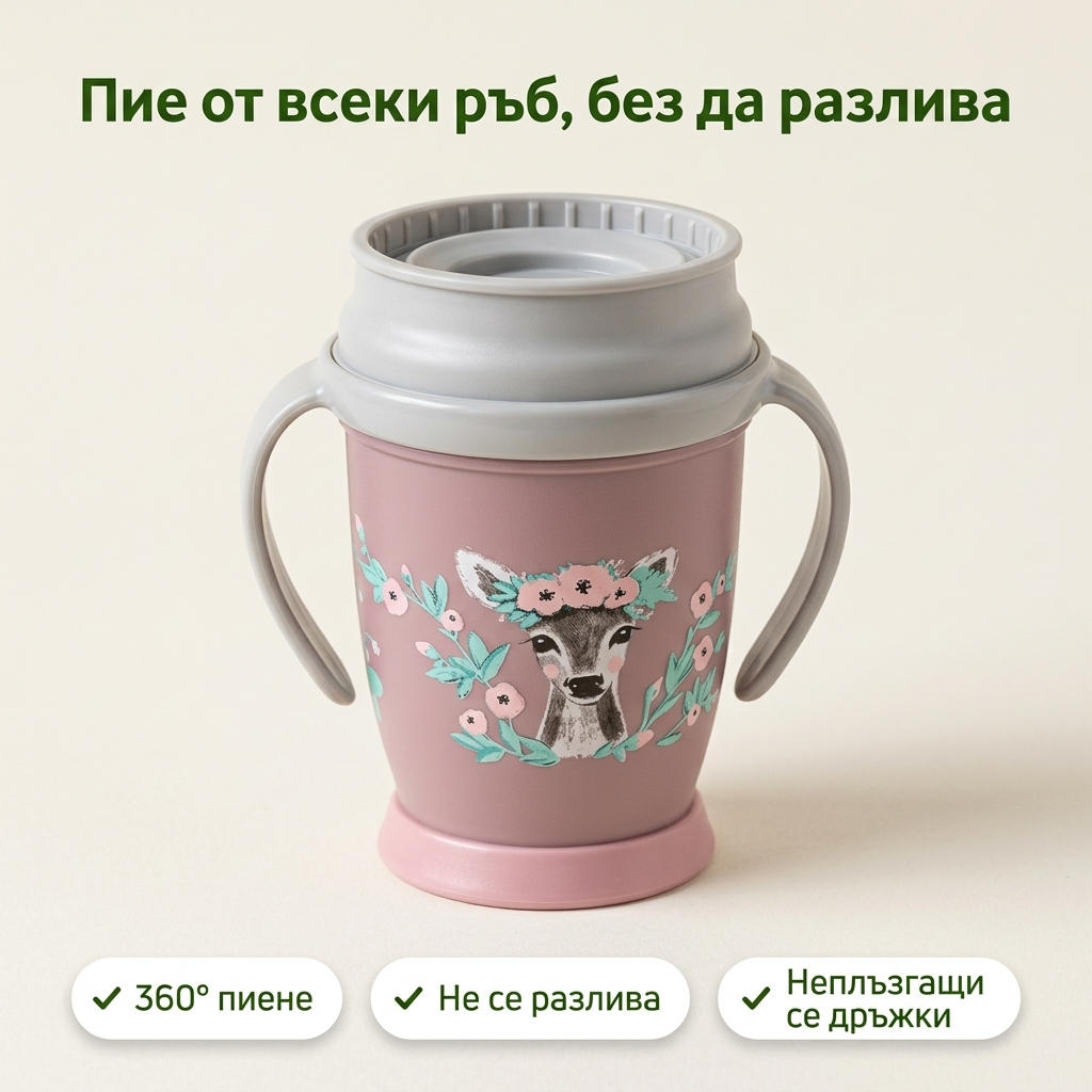Неразливаща се чаша с дръжки 360 LOVI, Wild Soul, 250 мл, 9м+ – основна снимка