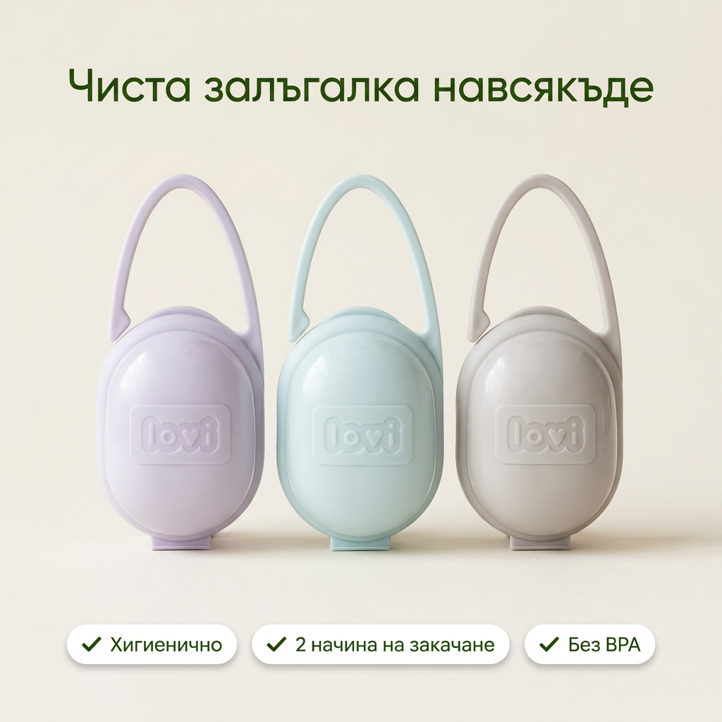 Кутийка за залъгалка с дръжка и клипс за закачане LOVI – основна снимка
