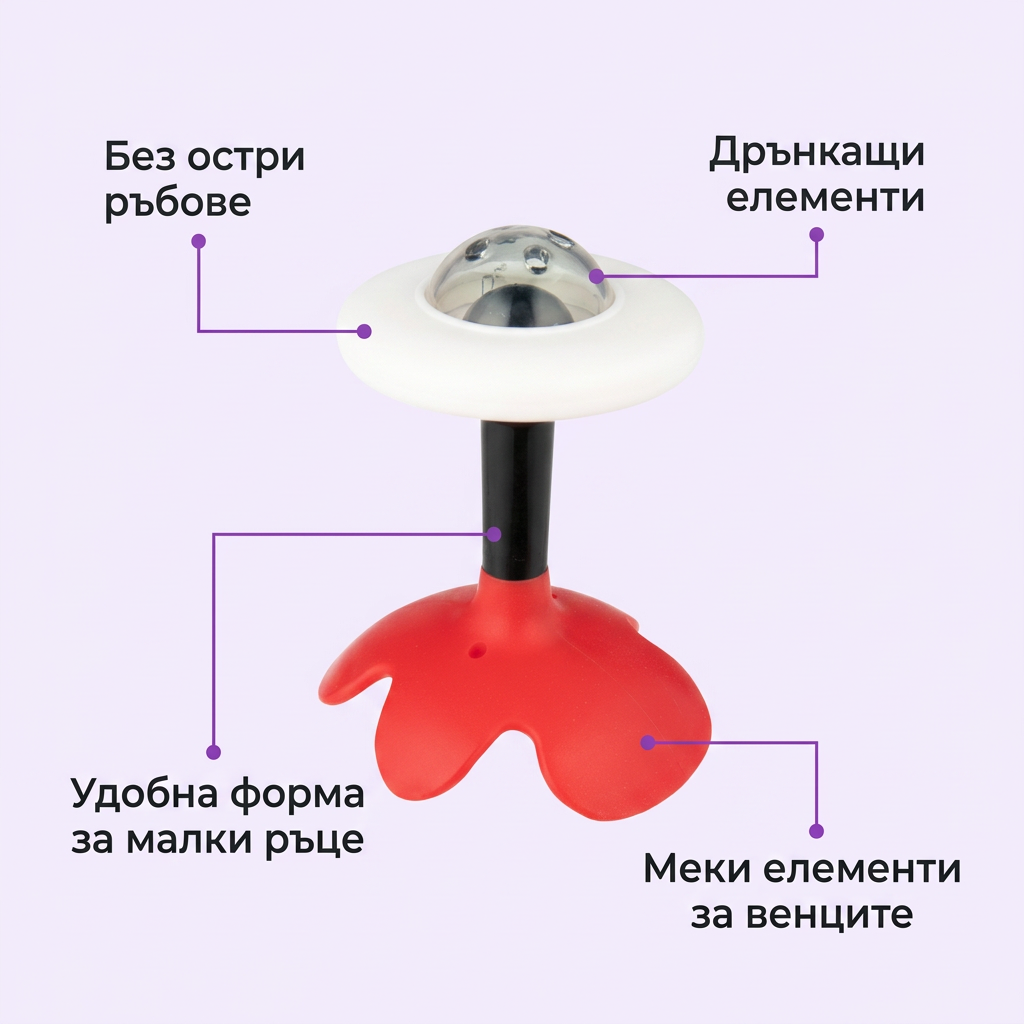 Сензорна дрънкалка Canpol babies: меки елементи за венците, дрънкащи части, без остри ръбове