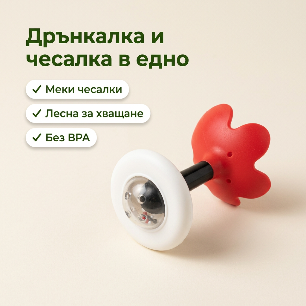 Сензорна дрънкалка с чесалка Canpol babies: меки чесалки, лесна за хващане, без BPA