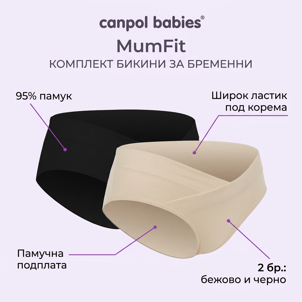 Бикини MumFit: 95% памук, памучна подплата, широк ластик под корема