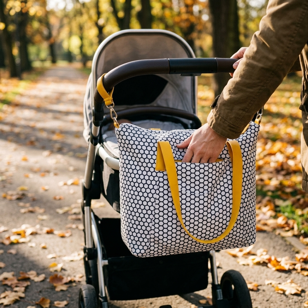 Чанта Canpol babies, закачена на количка в парка