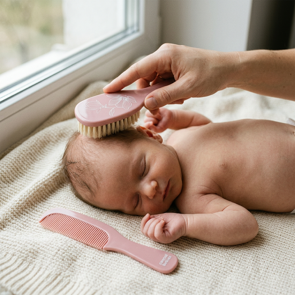 Майка реше косата на новородено с четка Canpol babies