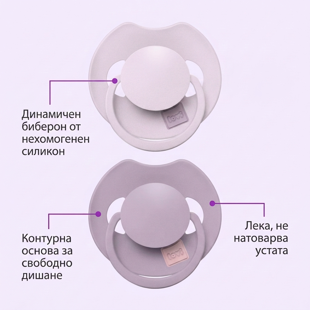 Силиконови динамични залъгалки Prime Lilac, LOVI, 18м+ – предимства