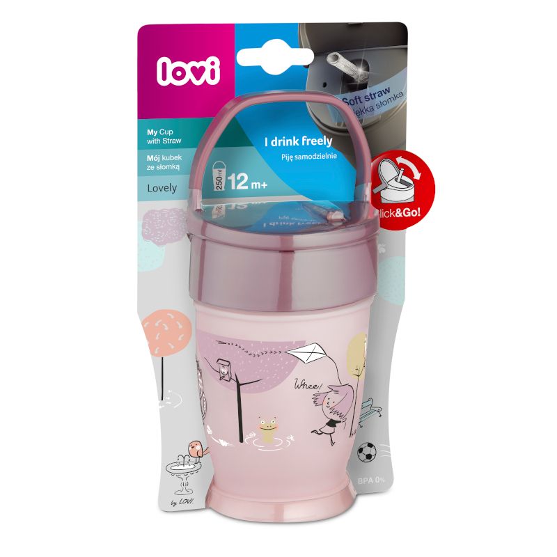Чаша със сламка LOVI, Junior, Lovely Girl, 250ml., розова – 3