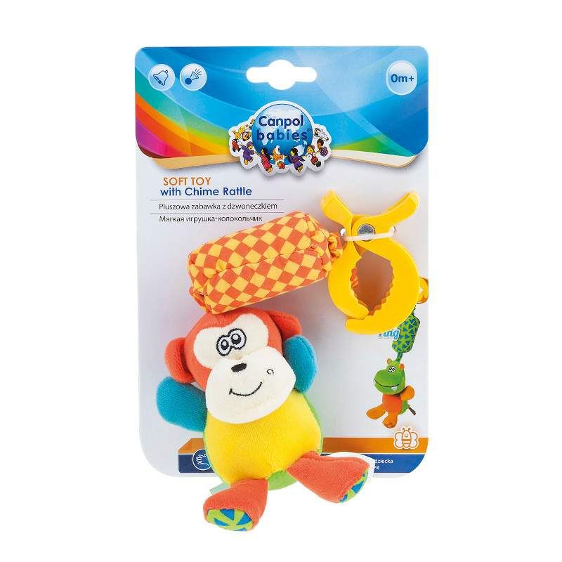 Мека играчка с дрънкалка и клипс Canpol babies, маймуна – 2