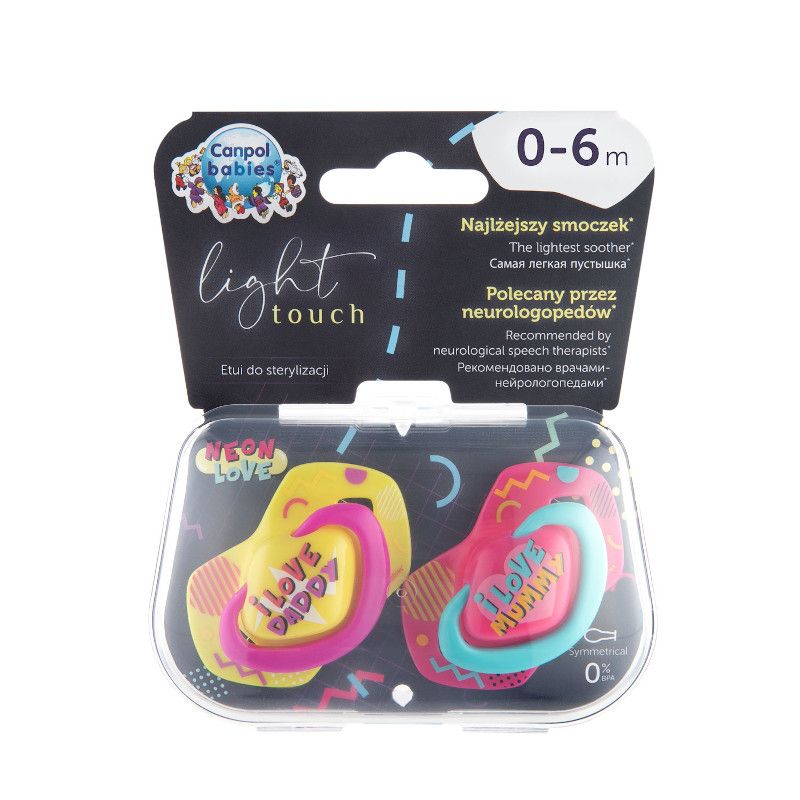 Симетрични залъгалки Canpol babies, Neon Love, 0-6м – 3