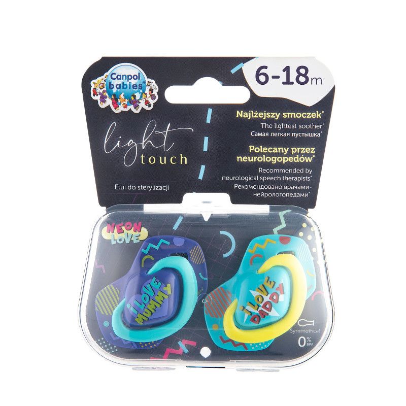 Симетрични залъгалки Canpol babies, Neon Love, 6-18м – 5