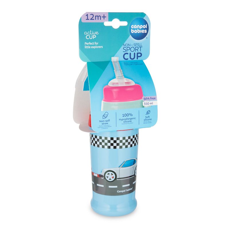 Преходна чаша със сламка Canpol babies, Racing, 350 мл, 12м+ – 4