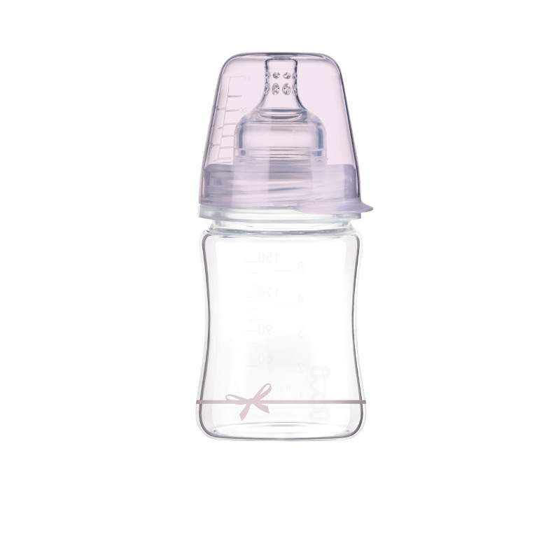 Стъклено шише LOVI, Baby Shower girl, 150 мл, розово, 0м.+