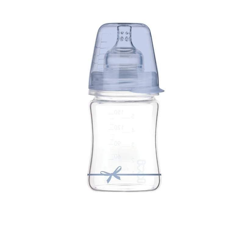 Стъклено шише LOVI, Baby Shower boy, 150 мл, синьо, 0м.+