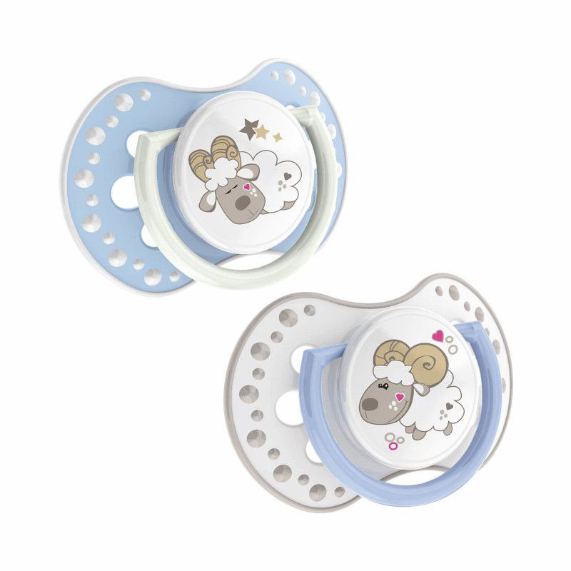 Силиконови залъгалки LOVI, Day & Night, 2 бр., сини, 0-3 м, агънца
