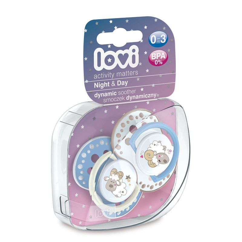 Силиконови залъгалки LOVI, Day & Night, 2 бр., сини, 0-3 м, агънца – 3