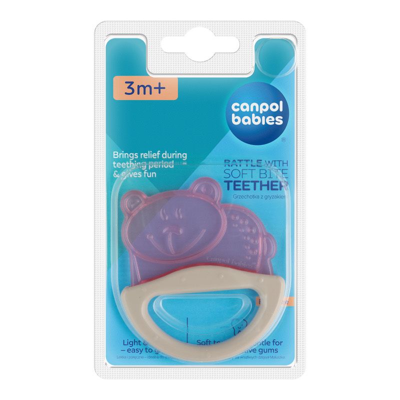 Силиконова чесалка с дрънкалка Canpol babies, корал, 0м+ – 5