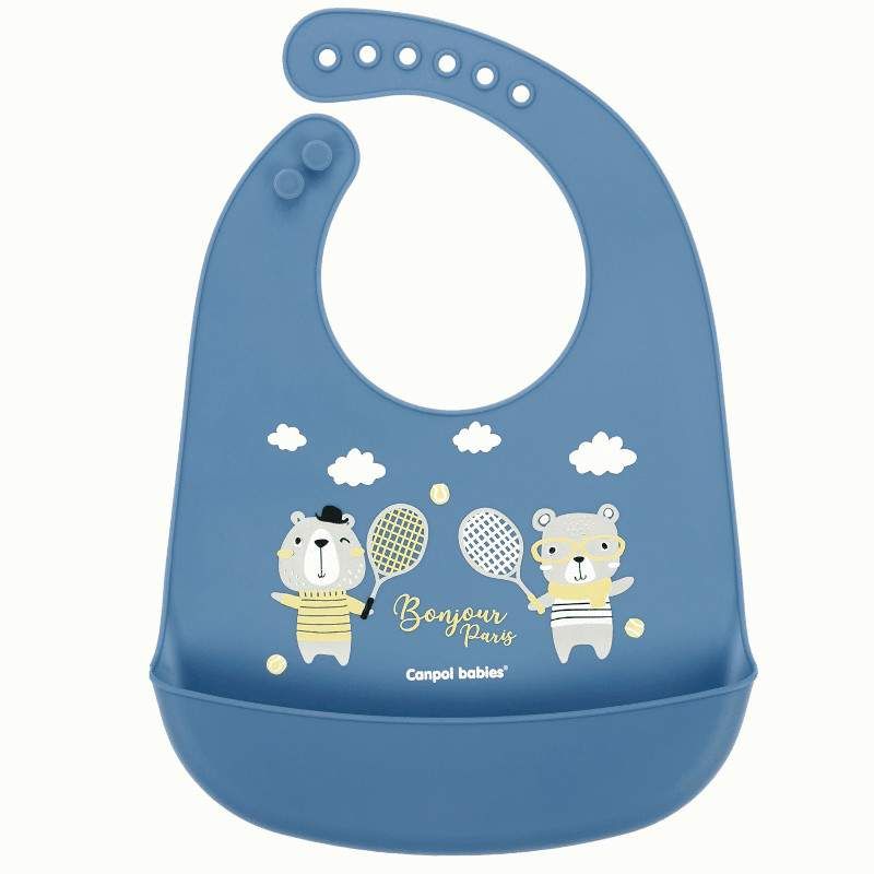Силиконов лигавник с джоб Canpol babies, Bonjour Paris, 4м+, син