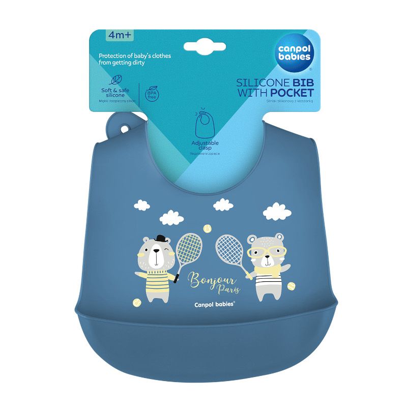 Силиконов лигавник с джоб Canpol babies, Bonjour Paris, 4м+, син – 2