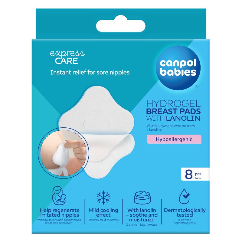 Успокояващи хидрогел подплънки с ланолин Canpol babies, 8 бр.