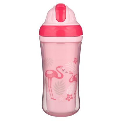 Чаша с двойни страни със силиконова сламка Canpol babies, Flamingo, 260мл