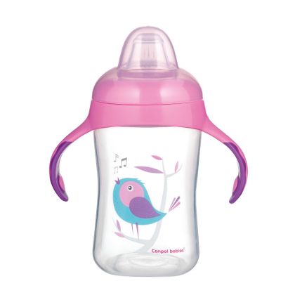Неразливаща се чаша със силиконов накрайник Canpol babies, Birds,  300 мл., 6м+, розова