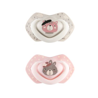 Комплект от симетрични силиконови залъгалки Canpol babies, BONJOUR PARIS - 2бр, 6-18 м., розови
