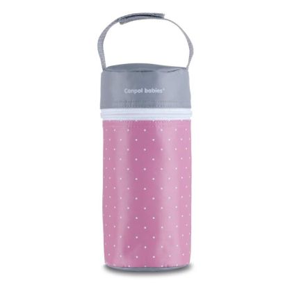 Термоопаковка за шише, мека единична, Canpol babies,  Polka Dot, розово-сива