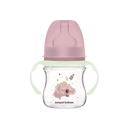 Антиколок шише с широко гърло и светещи дръжки Canpol babies EasyStart, Sleepy Koala, 120 мл., 0м+, розово