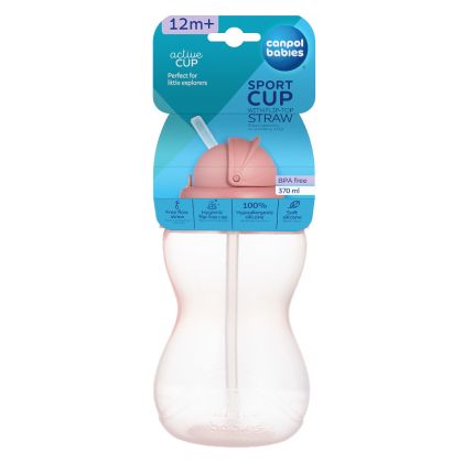 Нетечащо шише с мека сламка Canpol babies, розово, 370 мл, 12м+