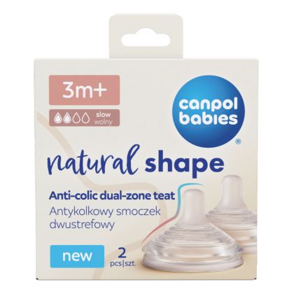 Антиколик двузонов биберон Canpol babies, Natural Shape-2бр,3м+
