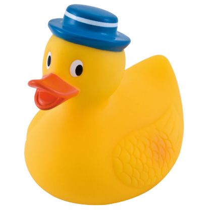 Играчка за баня със свирка Canpol babies, Crazy Ducks, 0м+., пате със синя шапка
