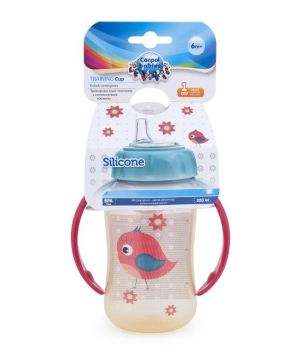 Преходна чаша със силиконов накрайник Canpol babies, Cute Animals, червена, 320 мл, 6м+