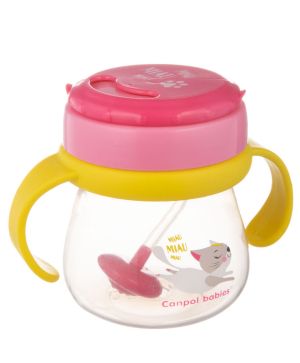 Чаша със сламка Canpol babies, CAT, 250мл., розова