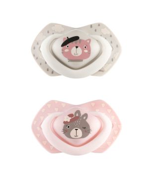 Комплект от симетрични силиконови залъгалки Canpol babies, BONJOUR PARIS - 2бр, 6-18 м., розови